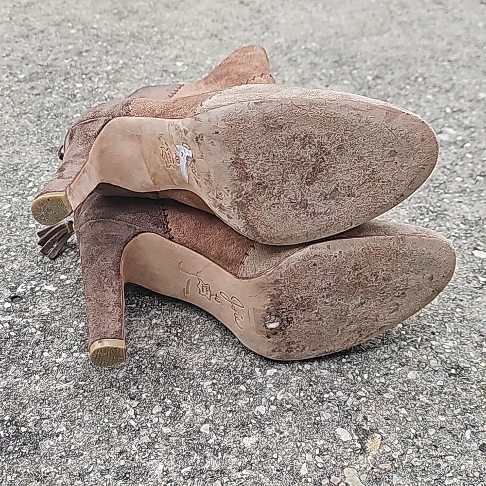 Joie Suede Colorblock Pattern Patchwork Heeled Bo… - image 6